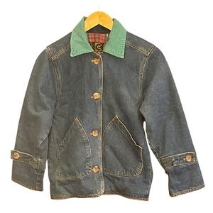 Vintage KC Collection Denim Chore Jacket Corduroy Collar Plaid Lined Preppy